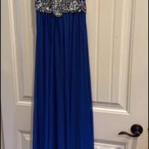 Elegant Blue Maxi Dress with Embellished Bodice